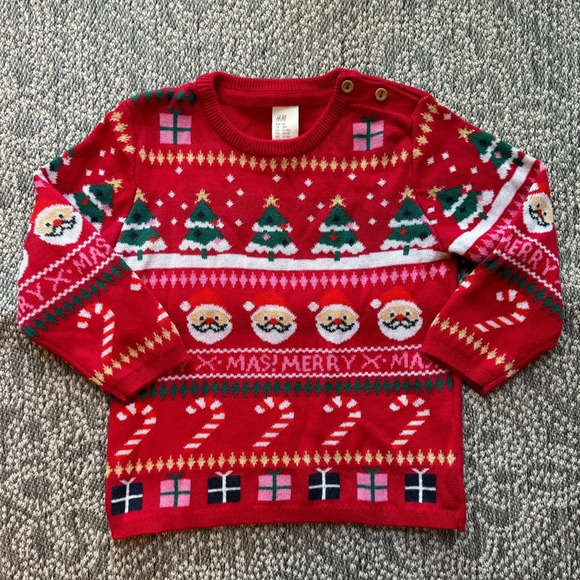 H&M Santa X-Mas Christmas Red Pattern Sweater - 18 Months - Picture 1 of 11
